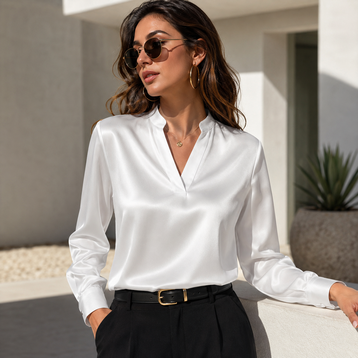 Women’s Satin V-Neck Blouse