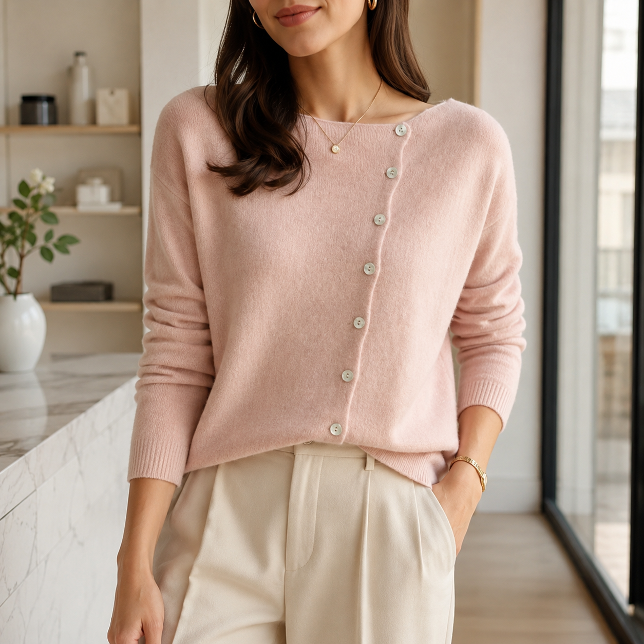 Women’s Asymmetric Button Soft Knit Cardigan