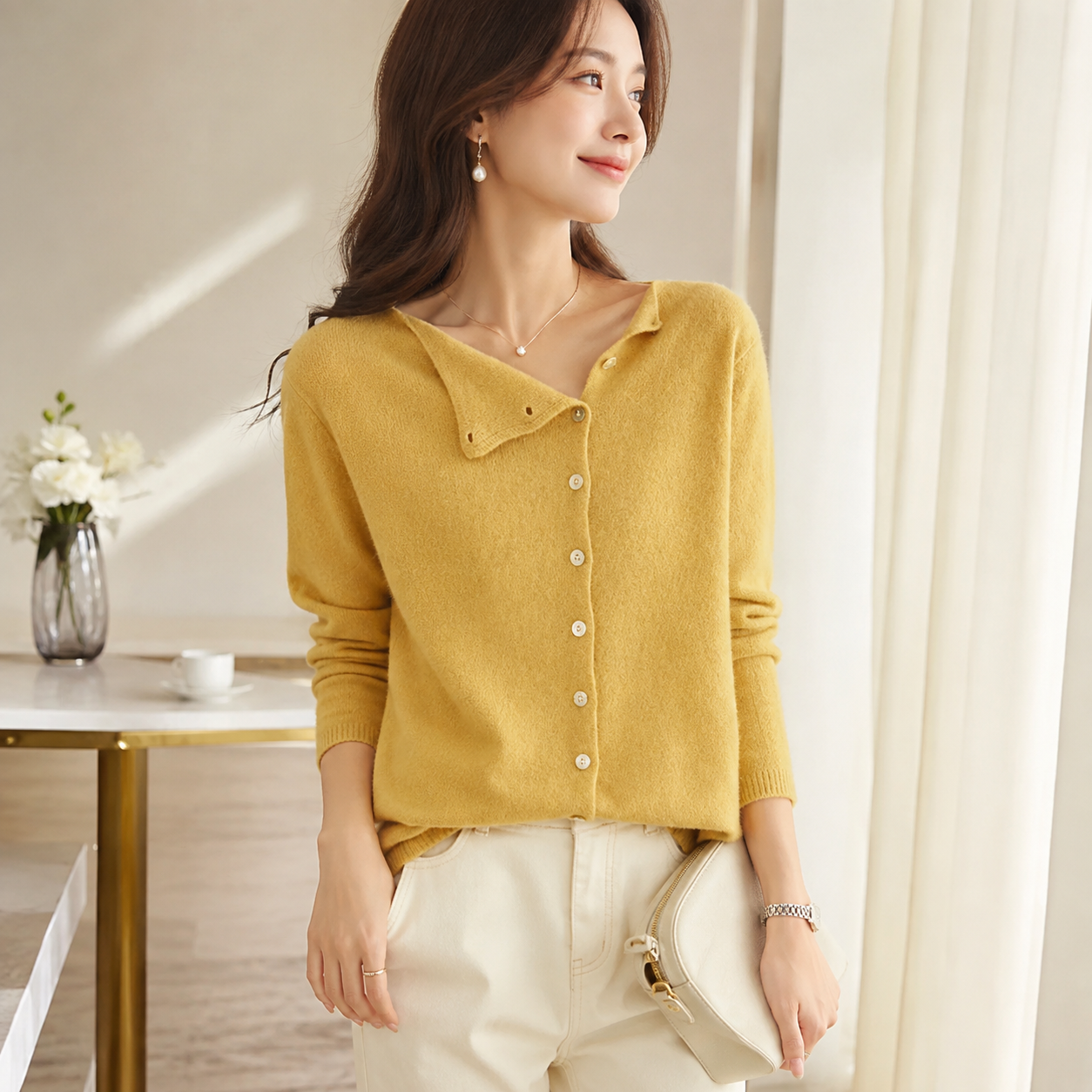 Women’s Asymmetric Button Soft Knit Cardigan