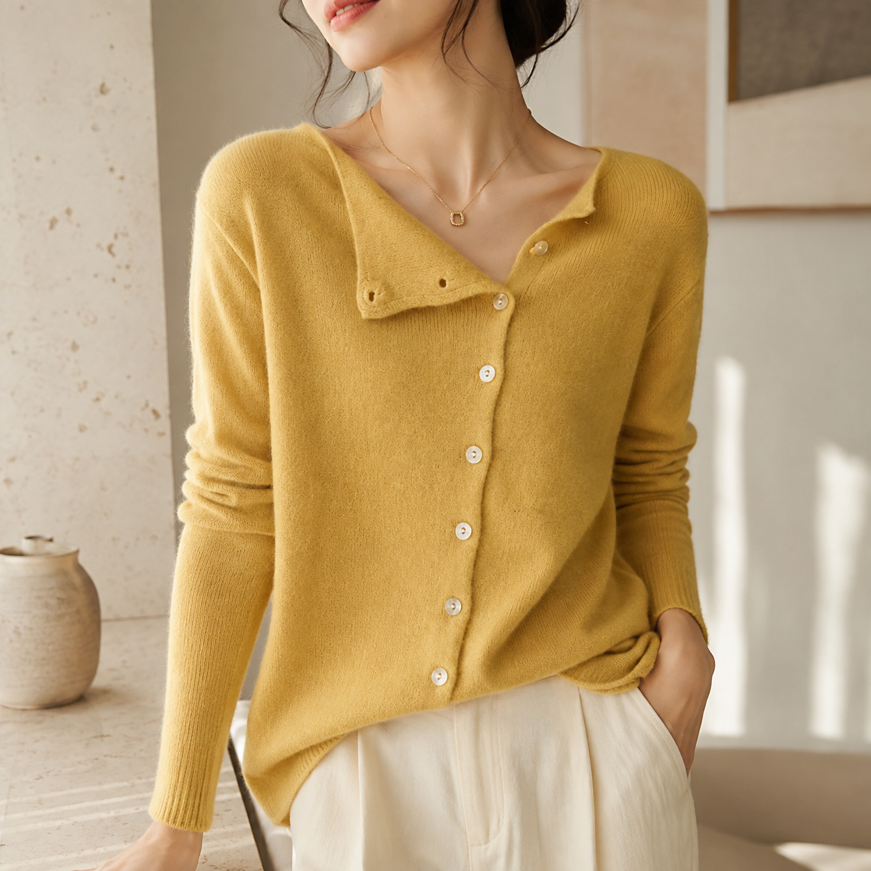 Women’s Asymmetric Button Soft Knit Cardigan