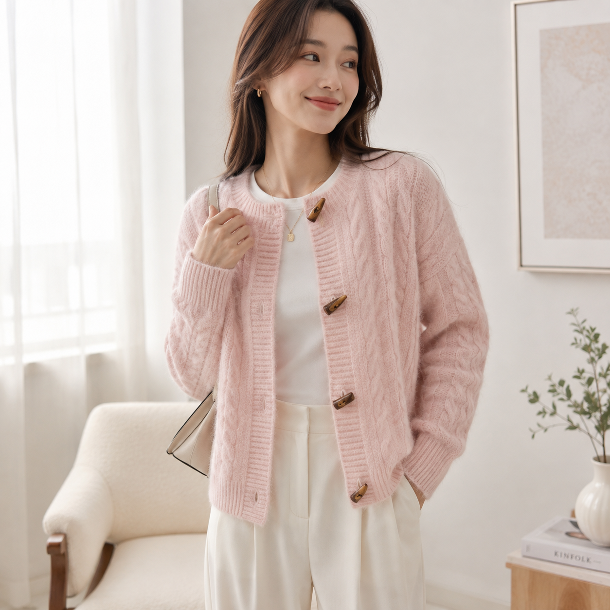 Women’s Cable Knit Horn Button Cardigan