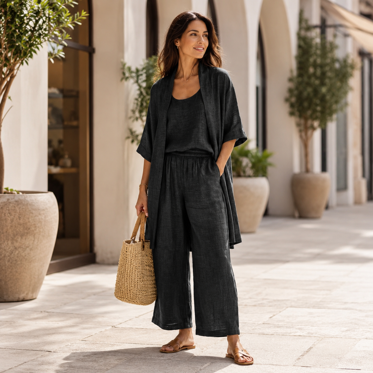 Women’s Linen Three-Piece Trouser Set