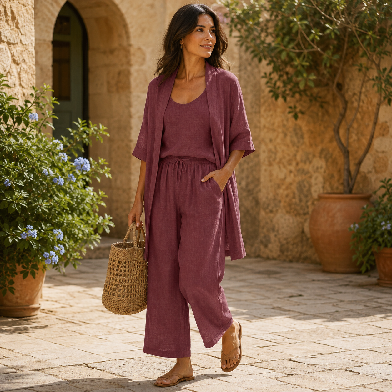 Women’s Linen Three-Piece Trouser Set