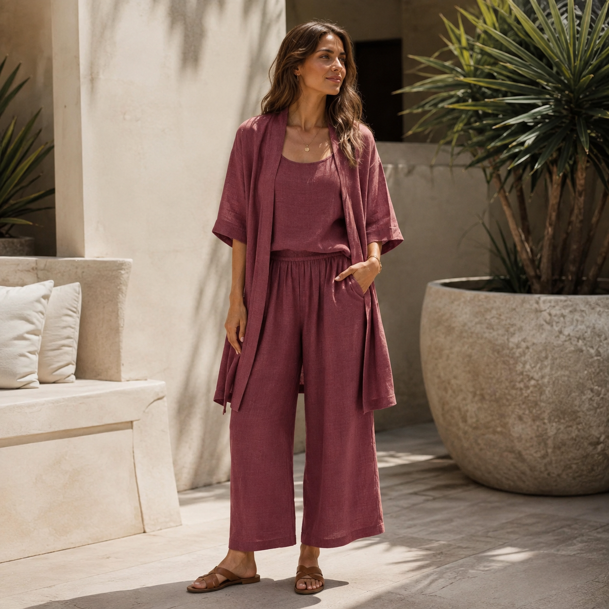 Women’s Linen Three-Piece Trouser Set