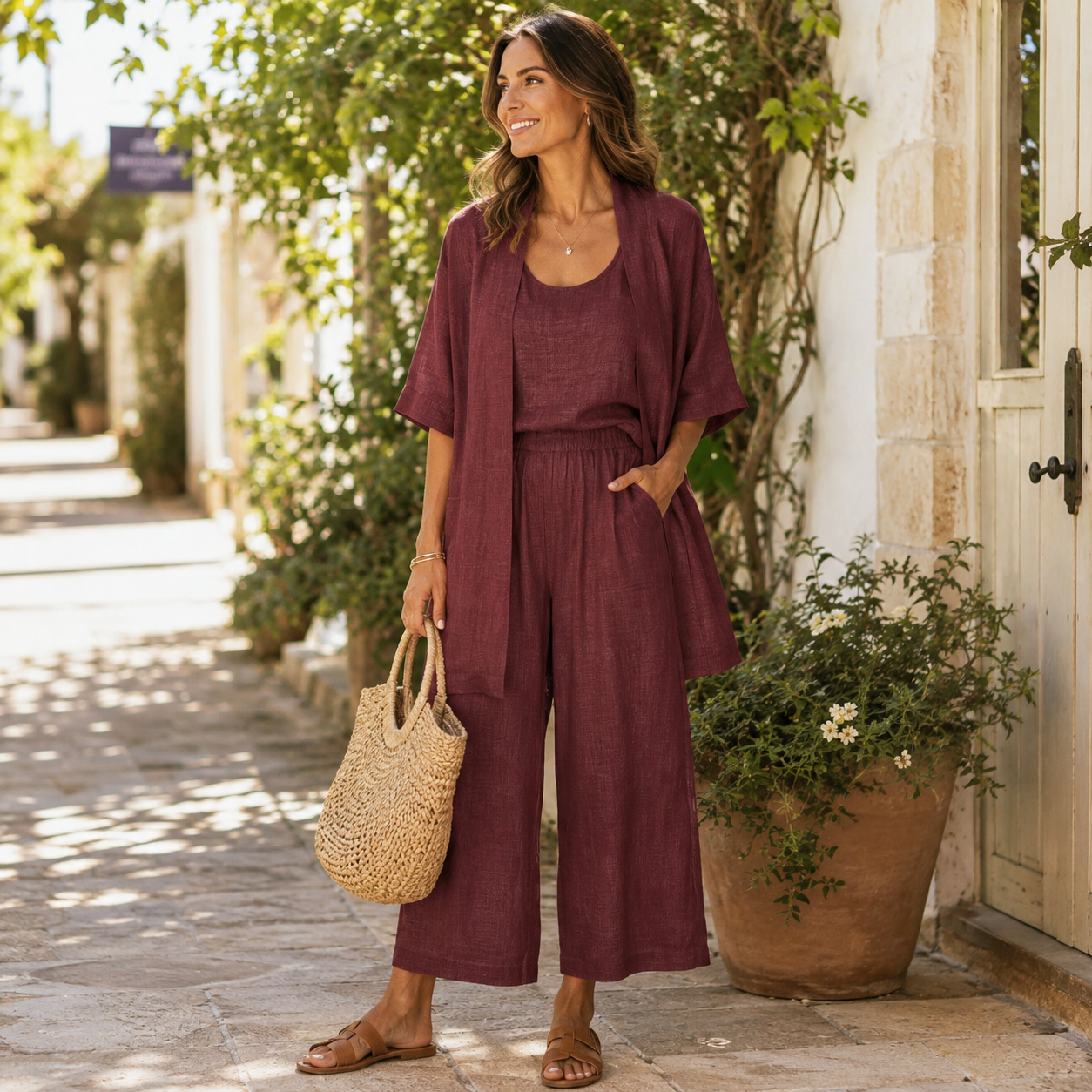 Women’s Linen Three-Piece Trouser Set