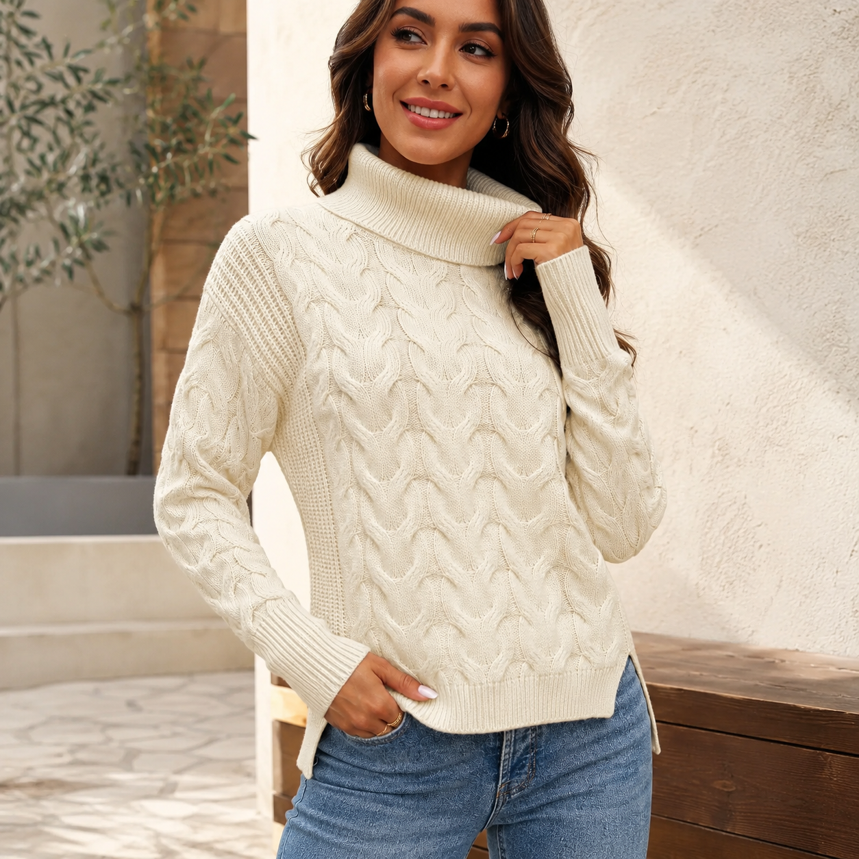 Women's Long Sleeve High Neck Jumper