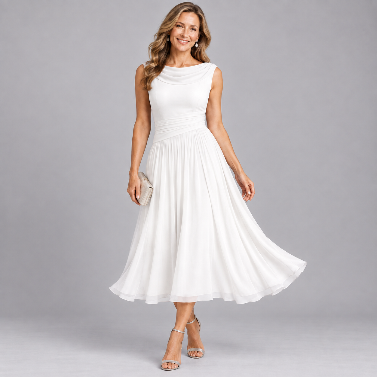 Women's Elegant Pleated Midi Dress