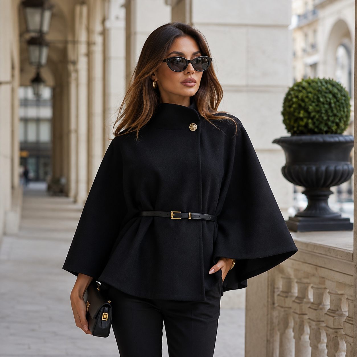 Women’s High Neck Buttoned Cape