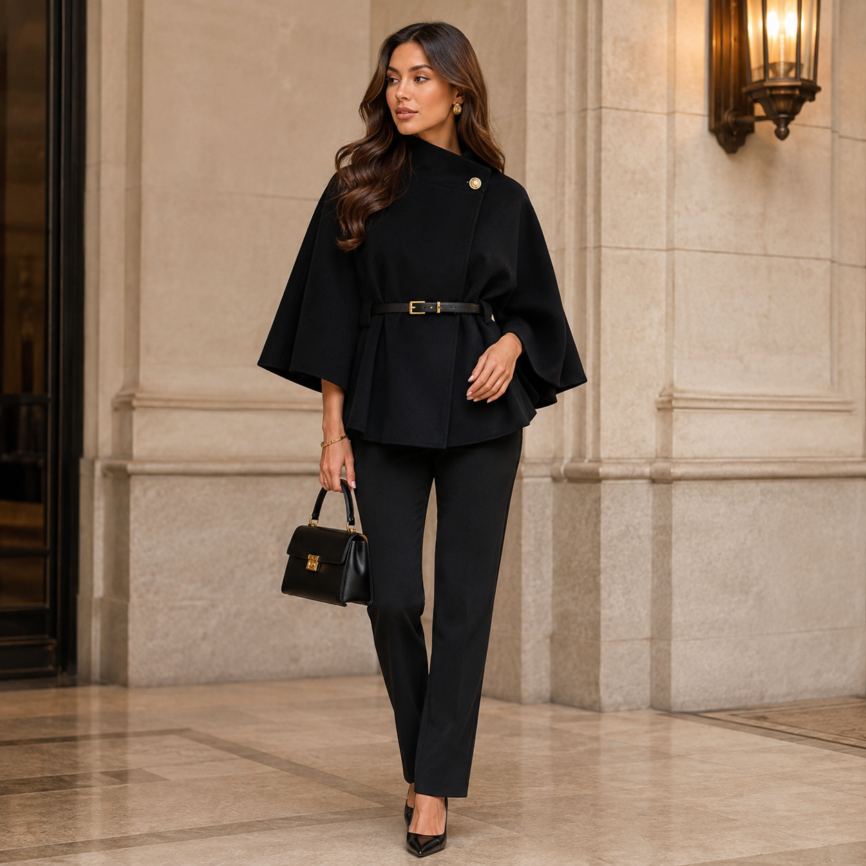 Women’s High Neck Buttoned Cape