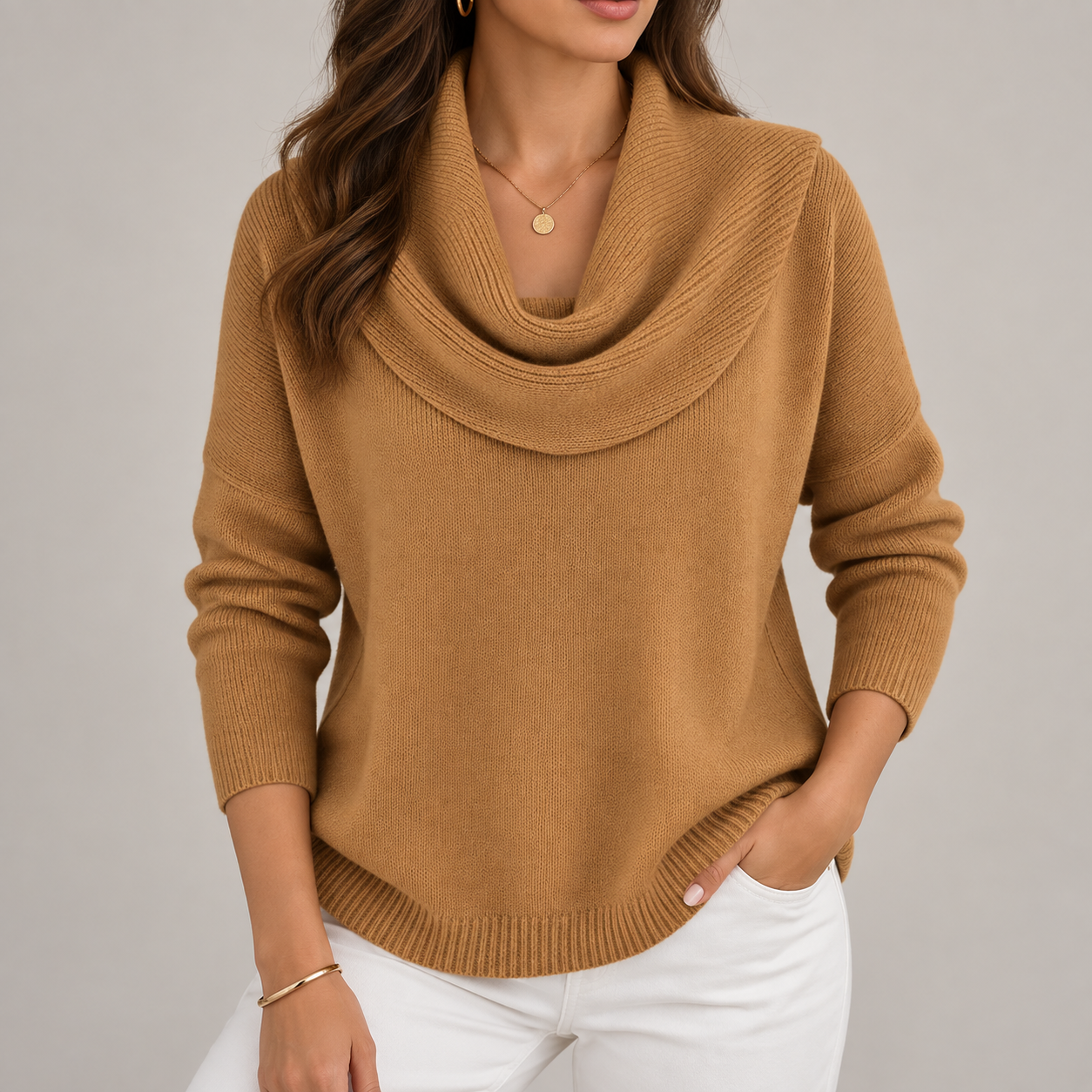 Women’s Long-Sleeve Cowl-Neck Knitted Jumper