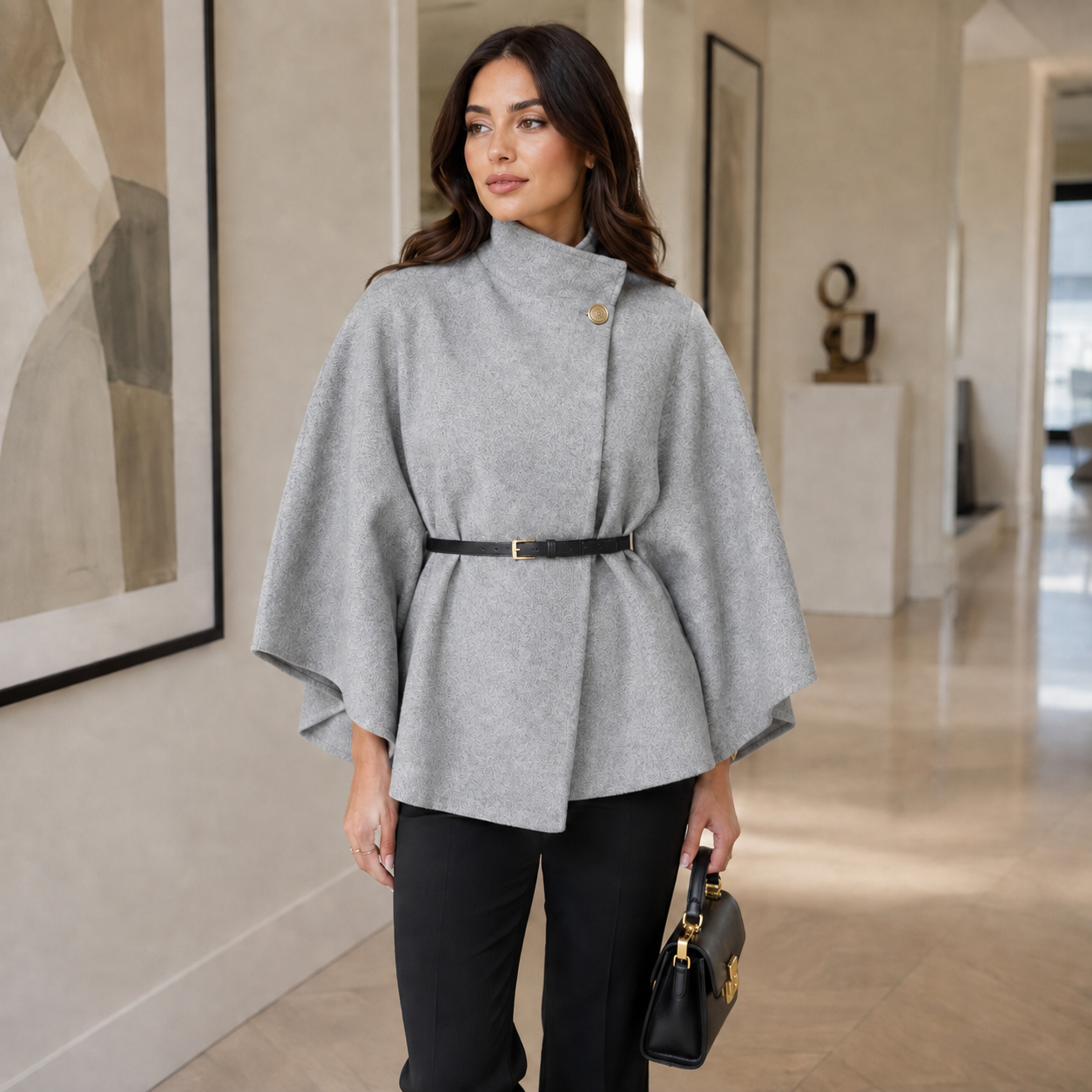 Women’s High Neck Buttoned Cape