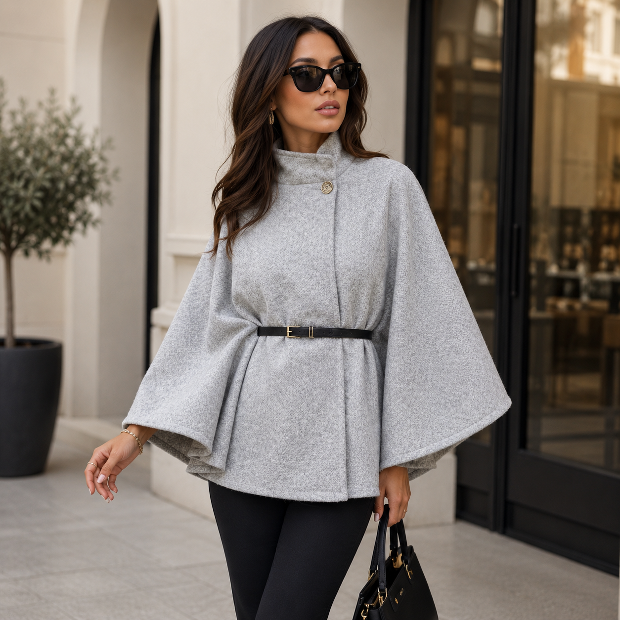 Women’s High Neck Buttoned Cape